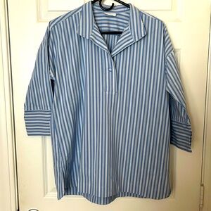 J. Jill Blue and White Striped V Neck Collared Shirt/Tunic, Women Small